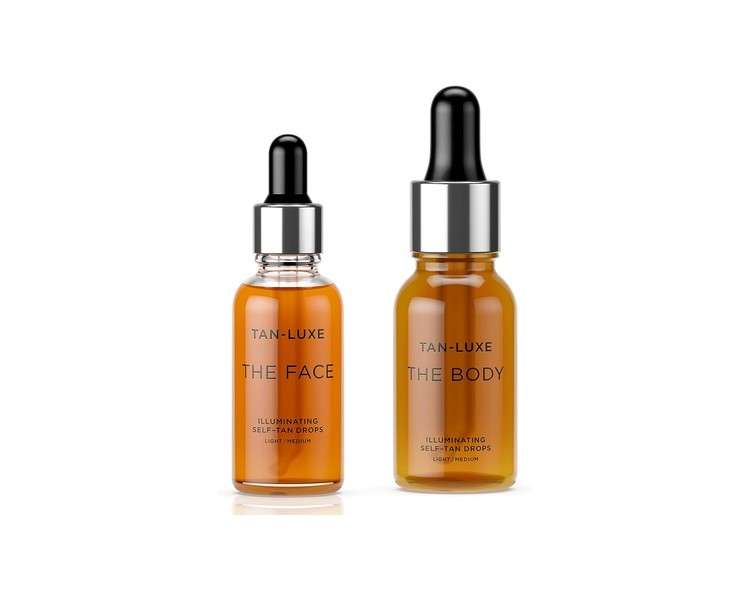 Tan Luxe Fake Tan Drops Set for Face and Body Light/Medium - Cruelty Free and Vegan