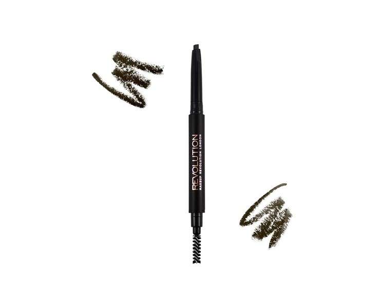 Makeup Revolution Duo Brow Eyebrow Pencil and Brush Dark Brown 1 Count