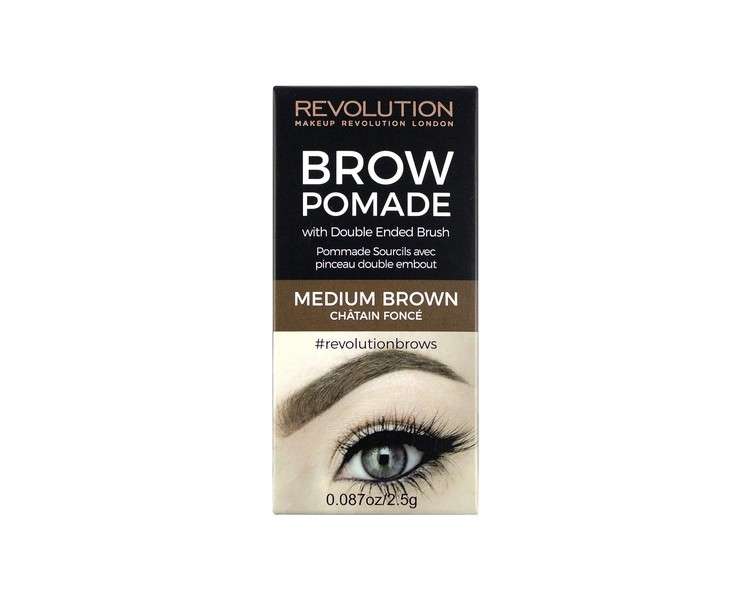 Makeup Revolution Brow Pomade With Brush Medium Brown 2.50g