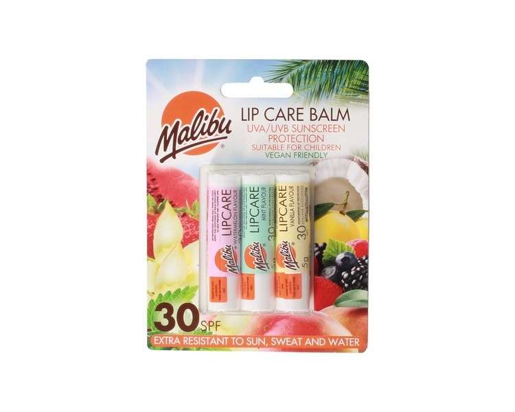 Malibu Sun SPF 30 Lip Balm Sunscreen Watermelon Mint and Vanilla 3x5g 12g