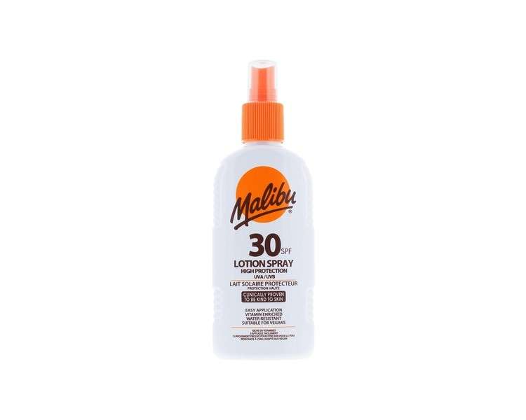 Malibu Sun SPF 30 Lotion Spray High Protection Sun Cream Water Resistant Vitamin Enriched 200ml