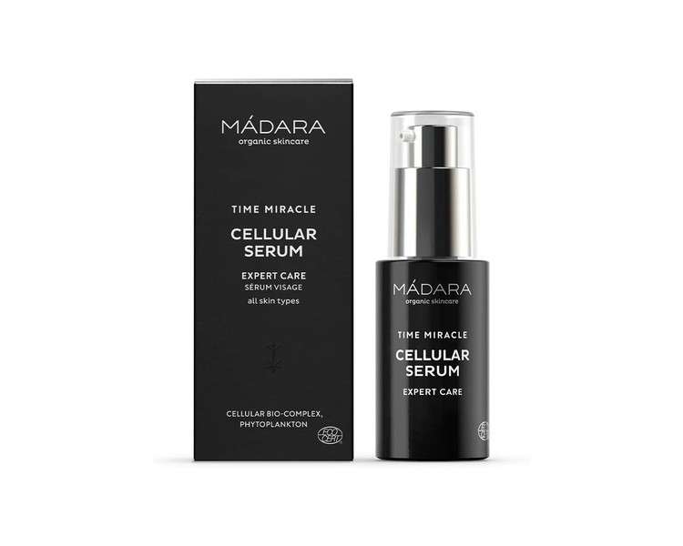 MÁDARA Organic Skincare Time Miracle Cellular Face Serum 30ml Lightweight Micro-Emulsion with Multi-Molecular Hyaluronic Acid Vegan Ecocert Certified