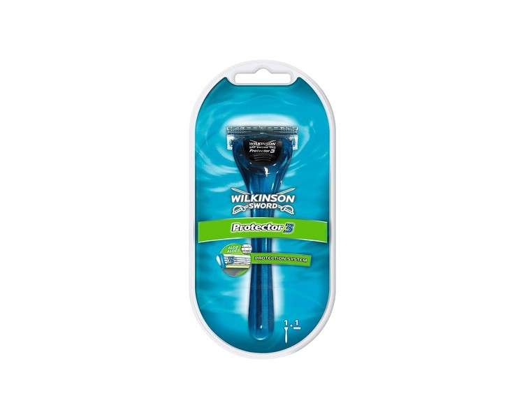 Wilkinson Sword Protector 3 For Men Smooth Shave Razor Handle + 1 Blade Refill