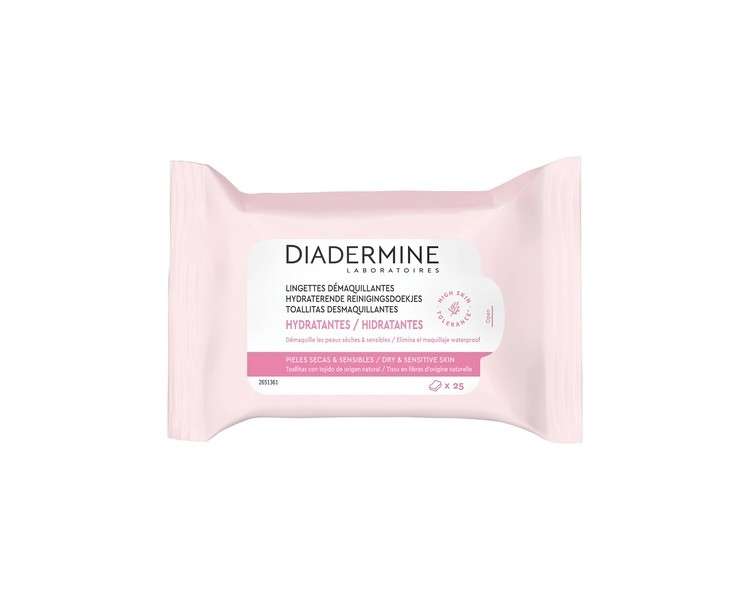 Diadermine Moisturizing Makeup Removal Wipes for Face - Pack of 25 Natural Origin Fibers