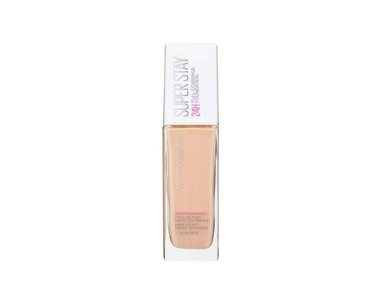 Maybelline New York Superstay 24 Hour Longlasting Foundation Lightweight Feel Water and Transfer Resistant 30ml Shade 21 Nude Beige