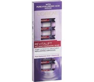 L'Oreal Paris Revitalift Filler Hyaluronic Acid Replumping Ampoules 7 Day Anti Ageing Skin Treatment 1.3ml
