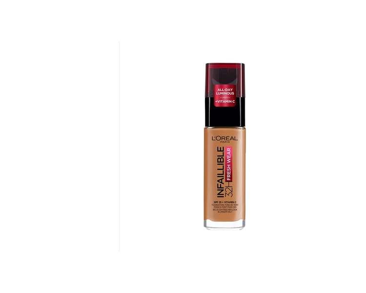 L'Oréal Paris Infallible 32H Fresh Wear Foundation Full Coverage Weightless Smooth Finish with Vitamin C and SPF 25 30ml - Hazelnut
