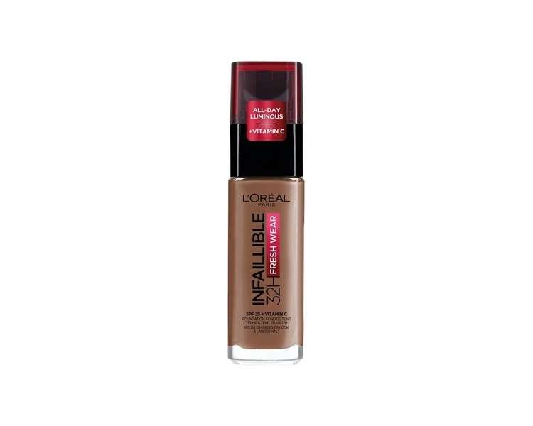 L'Oréal Paris Infallible 32H Fresh Wear Foundation Full Coverage Longwear Weightless Smooth Finish Water-proof Transfer-proof with Vitamin C SPF 25 365 Deep Golden 30ml