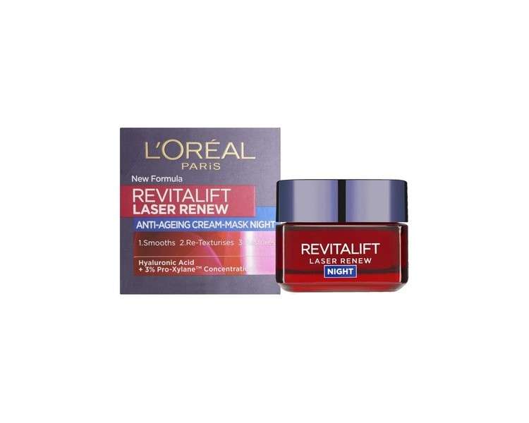 L'Oreal Paris Revitalift Laser Face Moisturiser X3 Triple Action Anti-Aging Night Cream Mask with Pro Retinol, Hyaluronic Acid and Vitamin Cg 50ml