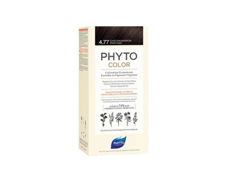 PHYTO Phytocolor Permanent Hair Color 4.77 Intense Chestnut Brown with Botanical Pigments 0.42 oz