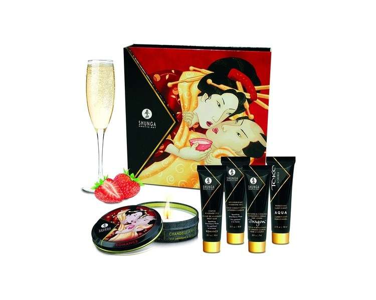 Shunga Geisha's Secrets Kit with Sparkling Strawberry Wine Massage Oil