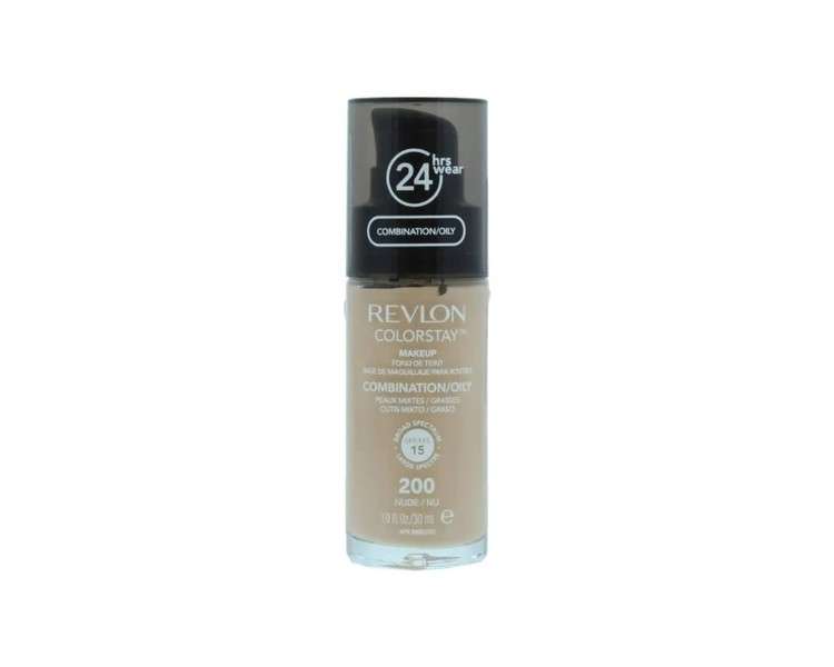 Revlon Colorstay Liquid Foundation Makeup for Combination/Oily Skin SPF 15 Medium to Full Coverage Nude 200ml