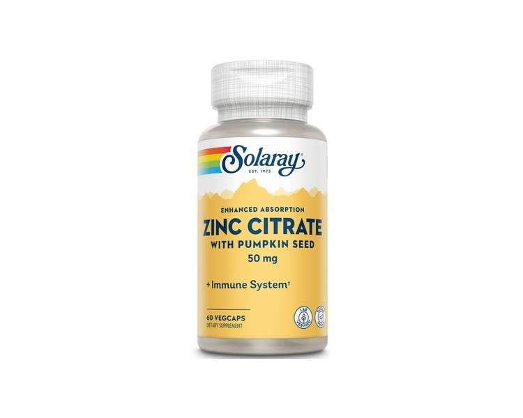 Solaray Zinc Citrate 50mg Immune Function Cellular and Skin Health Support 60ct
