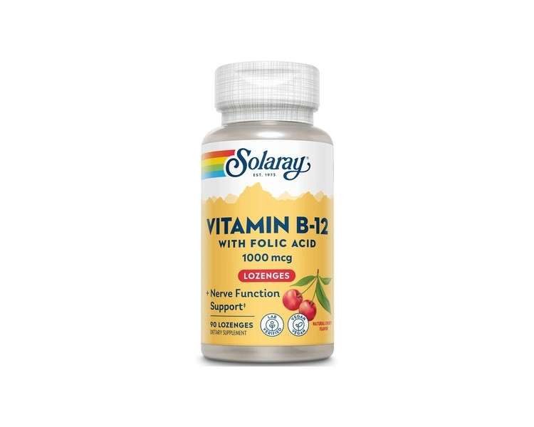 Solaray Vitamin B-12 1000mcg Lozenges with Folic Acid Natural Cherry Flavor 90 Count