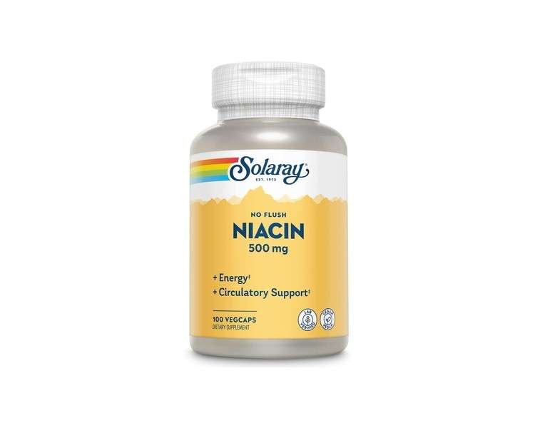 Solaray Niacin No Flush 500mg Healthy Energy and Circulatory System Support 100 VegCaps - 100 Servings