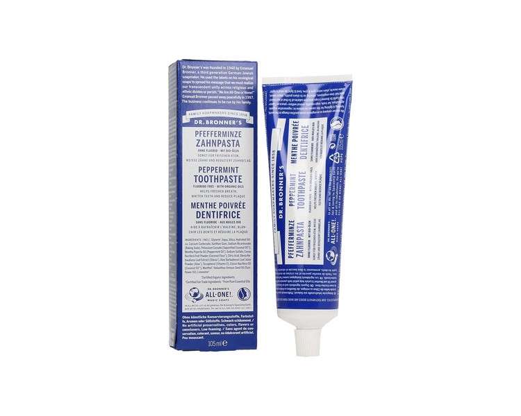 Dr Bronner's All One Peppermint Toothpaste with Organic Fluoride-Free Ingredients 105ml Tube