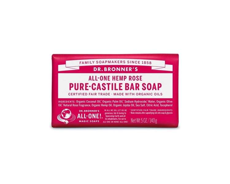 Dr Bronner's 3-in-1 Rose Pure Castile Bar Soap 140g