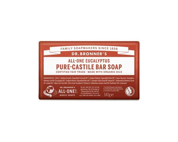 Dr Bronner's 3-in-1 Eucalyptus Pure Castile Bar Soap 140g