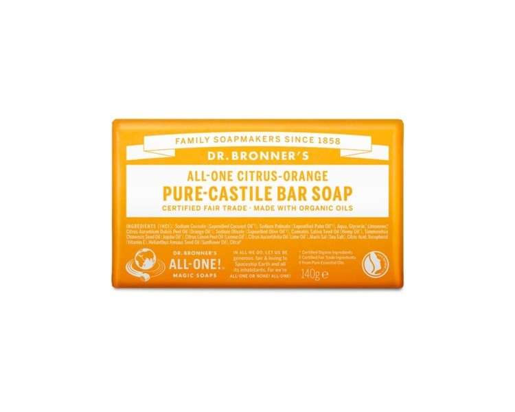 Dr Bronner's Citrus Orange Pure Castile Bar Soap 140g