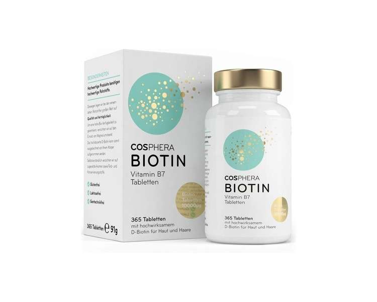 Biotin Tablets High Dose with 10,000 mcg D-Biotin per Tablet 365 Vegan Tablets
