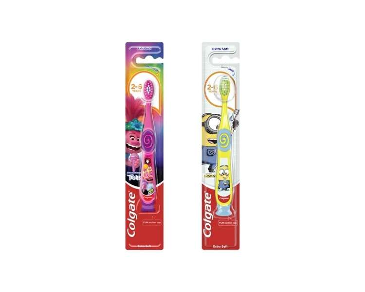 Colgate Smiles Toothbrush for Children 4-6 Years Extra Gentle with Suction Cup Minions or Trolls Design