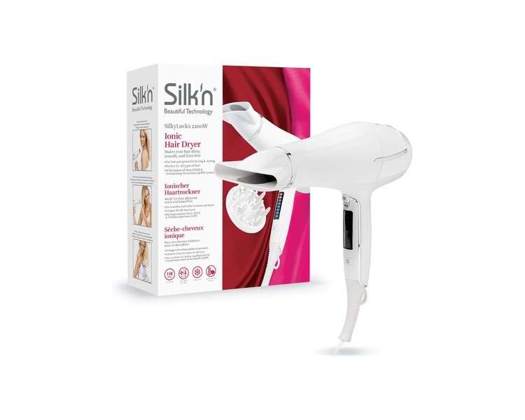 Silk'n SilkyLocks 2200W Ionic Hair Dryer with Concentrator and Diffuser White