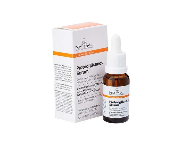 Proteoglycans Serum 20ml with Vitamin C, Hyaluronic Acid, Ginkgo Biloba, and Bisabolol for Dry and Dehydrated Skin - Made in Spain