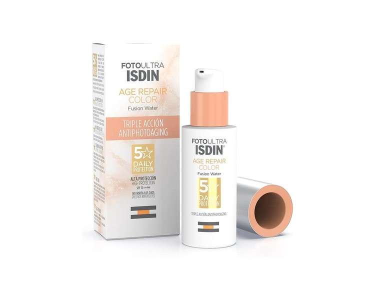 ISDIN FotoUltra Age Repair Color Fusion Water SPF50 50ml - Face Sunscreen with Triple Anti-Photoaging Action Natural Coverage