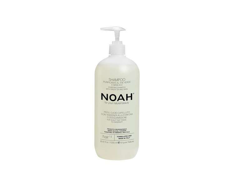 NOAH 1.5 Purifying Shampoo with Green Tea and Basil 1000ml - Anti-Dandruff Formulation Made in Italy - Cruelty-Free Nickel Tested