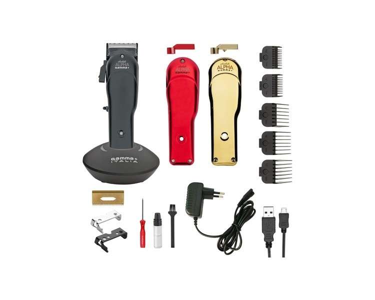 Gamma Piu Absolute Alpha Professional Cordless Clipper with 3 Interchangeable Covers: Red, Matte Gold, and Matte Black