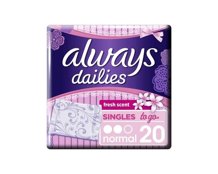 Always Dailies Singles to Go Fresh Panty Liners 20 Count