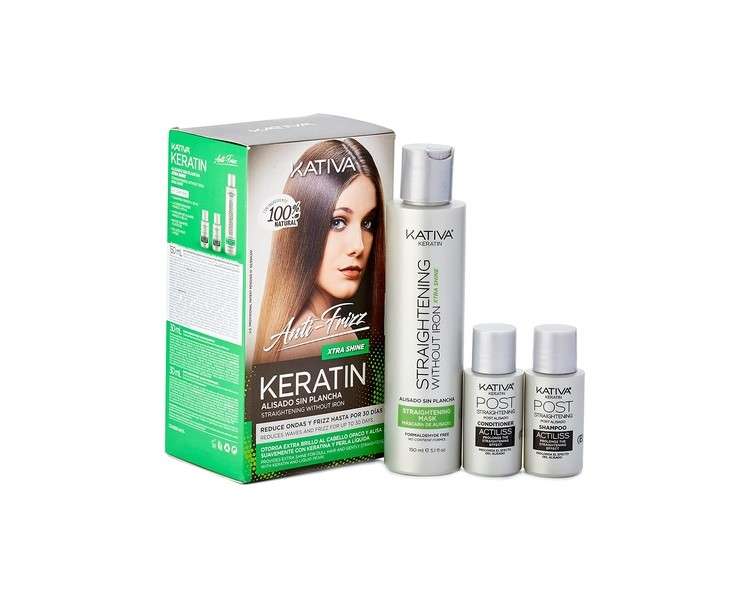 Kativa Keratin Straightening Set Anti-Frizz Xtra Shine - Shampoo 30ml + Conditioner 30ml + Mask 150ml