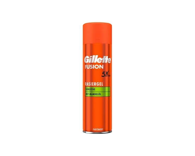 Gillette Fusion Shaving Gel for Men with Almond Oil 5-in-1 Formula for Sensitive Skin 200ml