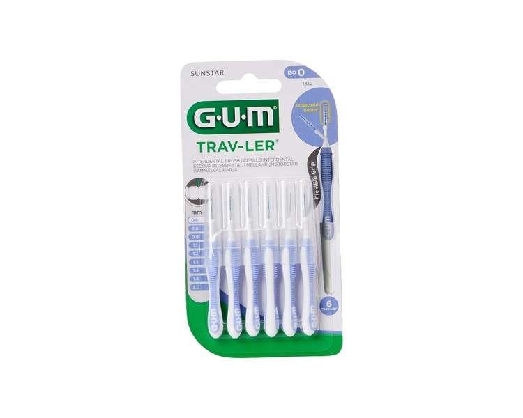 GUM Trav-ler Interdental Brush 0.6mm Light Blue 6 Count - Pack of 6