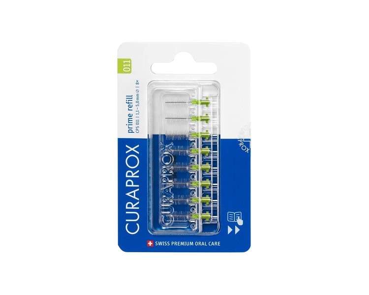 Curaprox CPS 011 Prime Refill Interdental Brushes Lime Green 8 Count 8 x 1.1mm 5mm Internal Toothbrushes