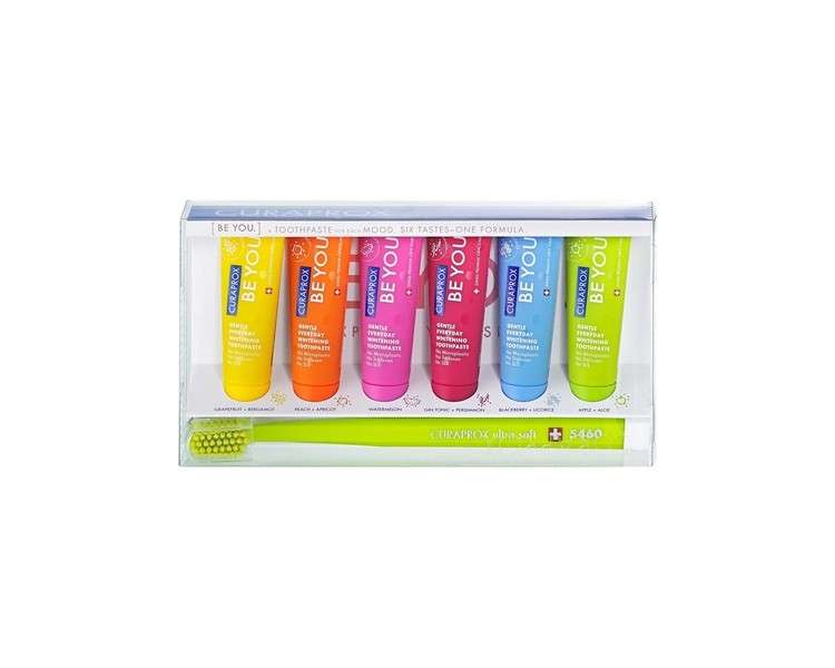 Curaprox Be You Six-Taste-Pack Mini Travel Size Toothpaste and Toothbrush Kit