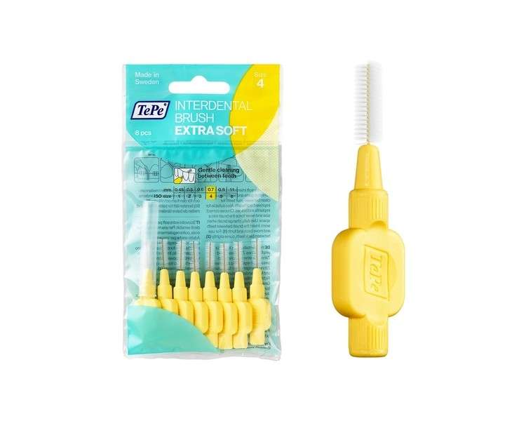 TePe Interdental Brushes Extra Soft Yellow Size 4 0.7mm 8 Count