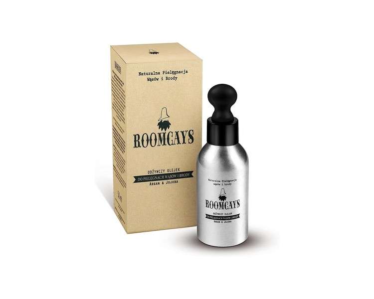 Roomcays Men's Beard Oil with Argan Oil and Jojoba Oil 50ml - Intensive Beard Care for a Nourished Beard - Beard Oil with Masculine Fragrance - Moisturizing Face Care for Men