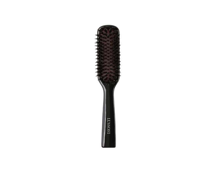 TB TOOLS FOR BEAUTY T4B LUSSONI Wood Detangling Slim Hairbrush with Natural Boar and Nylon Bristles for Short to Medium Length Hair Black with Antistatic Properties