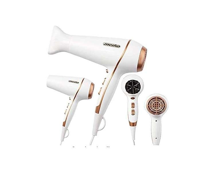 Mesko 2100 Watt Hair Dryer with Attachments 2 Speeds 3 Heat Settings 360° Rotating Nozzle Cloudy White