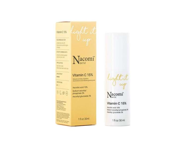 NACOMI Face Serum with 15% Vitamin C 30ml - Restores Radiance, Reduces Wrinkles, and Fights Acne