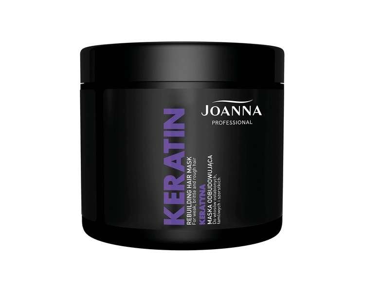 Joanna Professional Keratin Hair Mask with Active Hair Growth Ingredients 500g - Rebuilding Mask for Brittle Hair