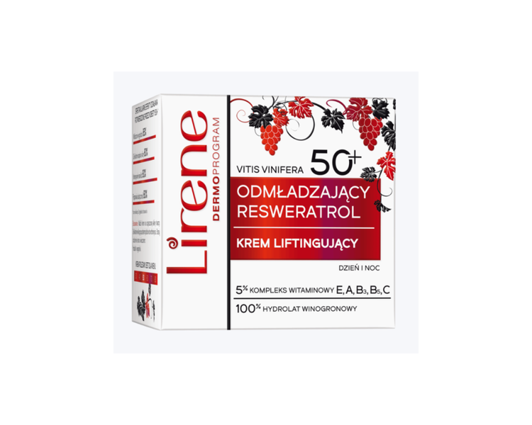 Lirene Rejuvenating Lifting Cream 50+ with Grape Hydrolate and Vitamins E, A, B3, B5, C
