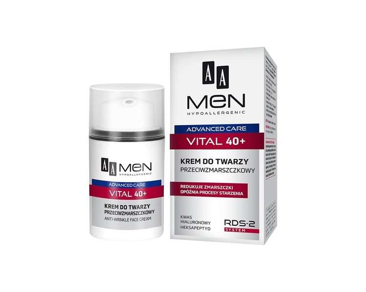 AA Men Advanced Care Vital 40+ Anti Wrinkle Hypoallergenic Face Cream 50ml