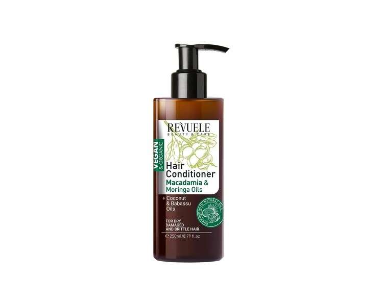 Revuele Hair Conditioner 250ml Vegan and Organic Moisturizing Smoothing Treatment with Macadamia, Moringa, Coconut and Babassu Oil