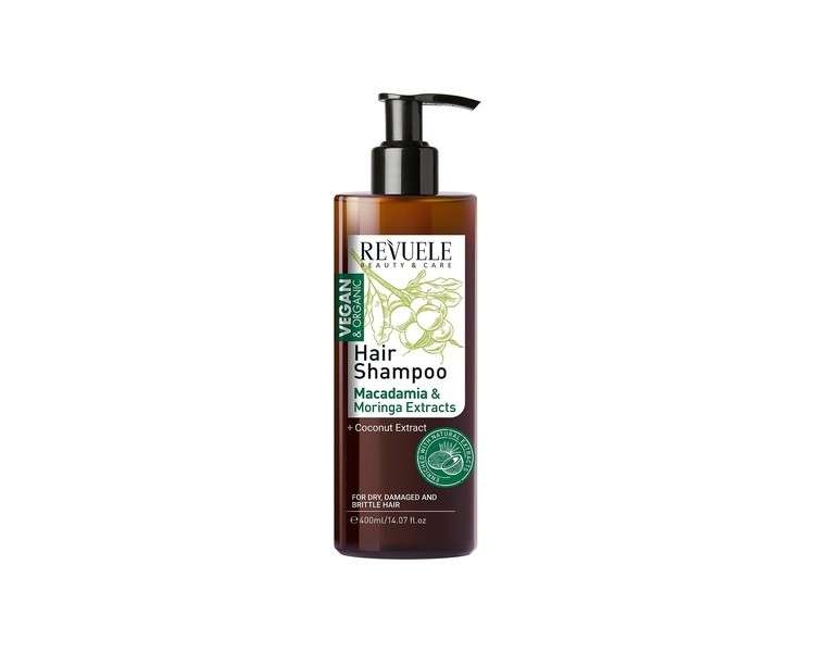 Revuele Vegan and Organic Hair Shampoo 400ml Moisturizing Smoothing Treatment with Macadamia, Moringa, and Coconut Extracts