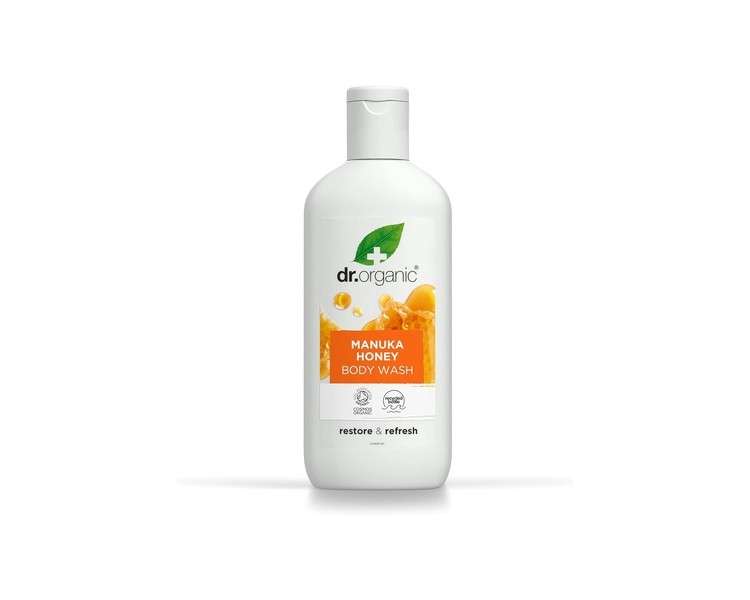 Dr Organic Manuka Body Wash Natural Vegetarian Cruelty Free Paraben & SLS Free Eco Friendly Recyclable Packaging for Women & Men Palm Oil Free 250ml