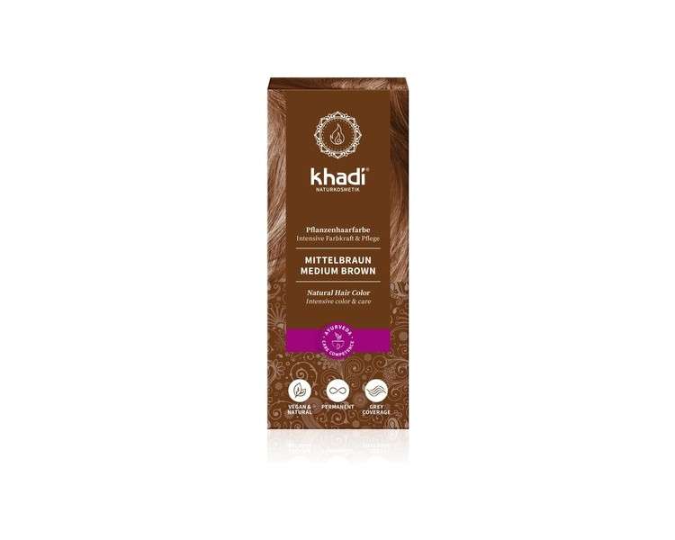 Khadi Plant Hair Color Medium Brown 100g - Natural and Vegan Hair Dye