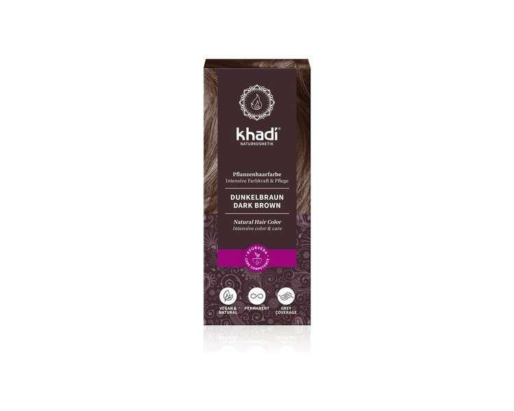 Khadi Dark Brown Plant Hair Color 100g - Natural and Vegan Hair Color for Deep, Shiny Dark Brown to Strong Black Brown