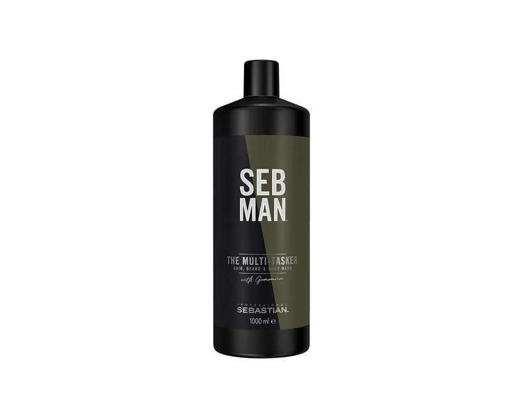 Seb Man The Multitasker 3-in-1 Shampoo, Body Wash, and Beard Wash with Guarana Extract, Bergamot, and Pink Pepper for Men 1000ml